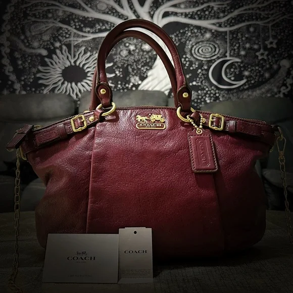 Vintage Y2K Coach tote bag dark red Maroon Leather Satchel with Gold Accents - Picture 5 of 17